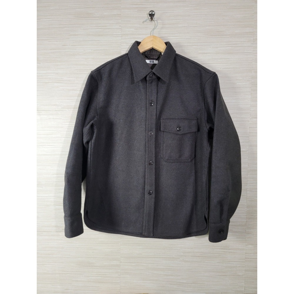 Uniqlo Men's Shirt Jacket Medium Gray Wool Blend‎ Button Front Shacket